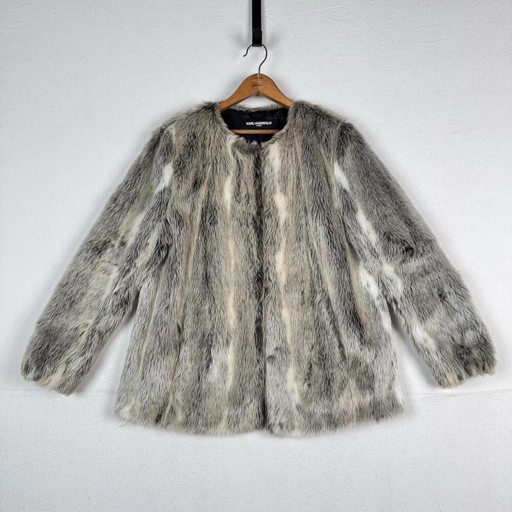 Karl Lagerfeld Faux Fox Fur Women’s Jacket Size Large‎